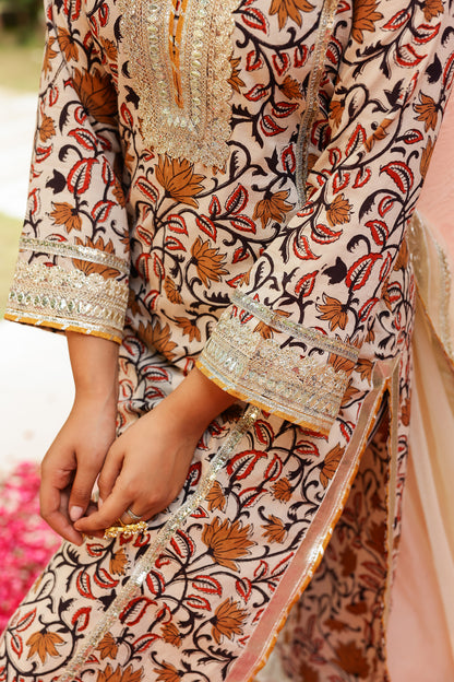 Ivory Elegance Gota Handblock Cotton Suit Set with Dupatta