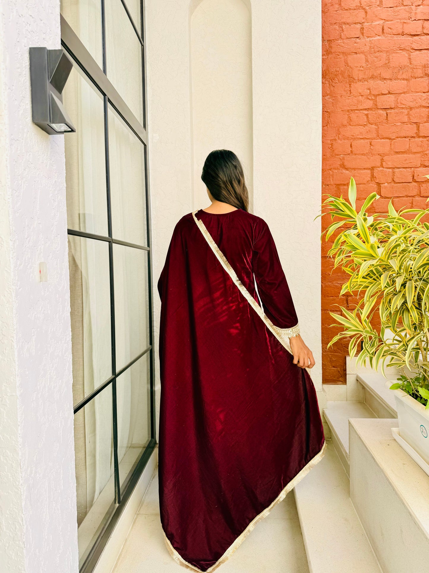Vintage Wine Velvet Suit Set