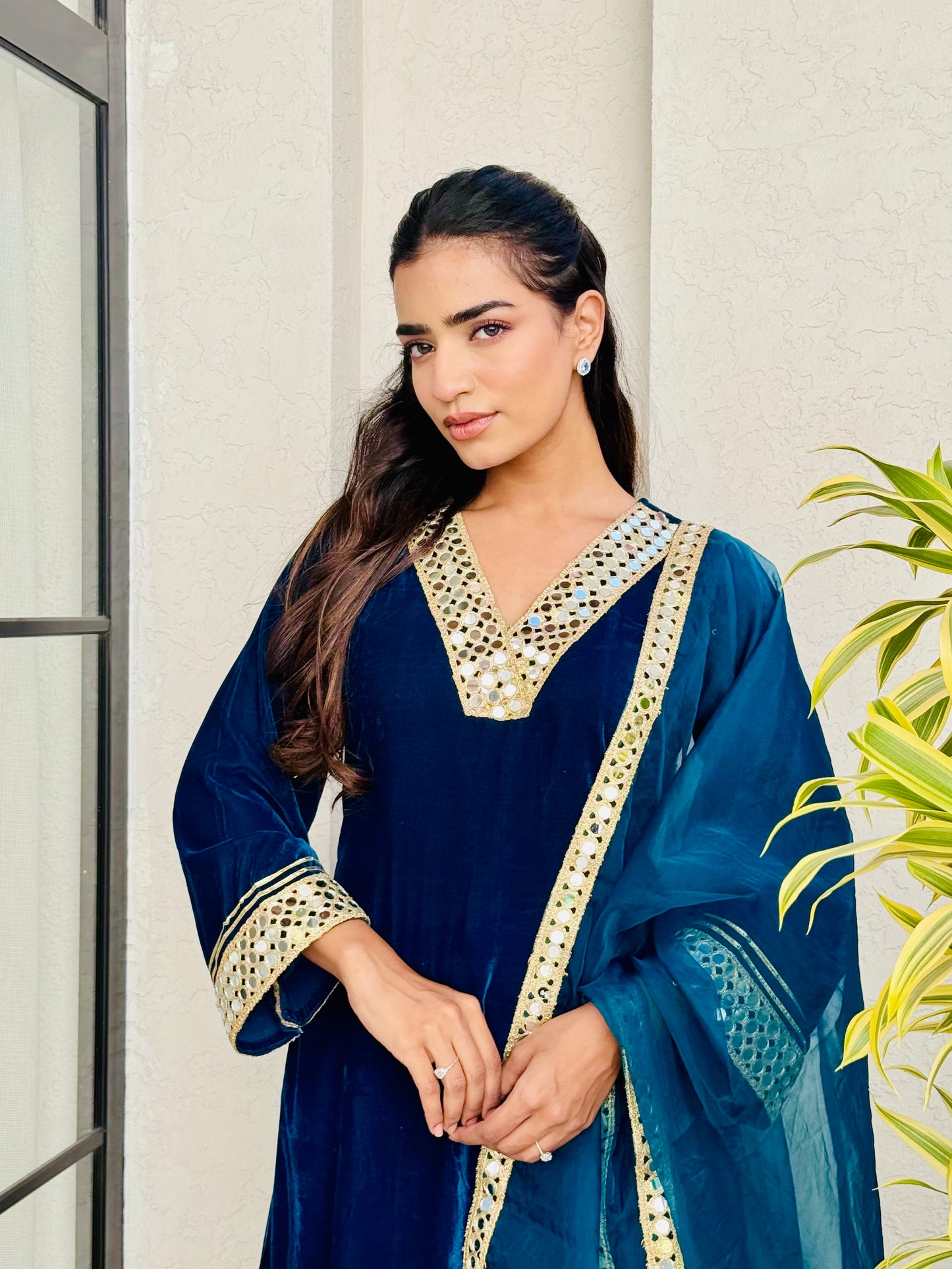 Teal Blue Radiance Velvet Suit Set