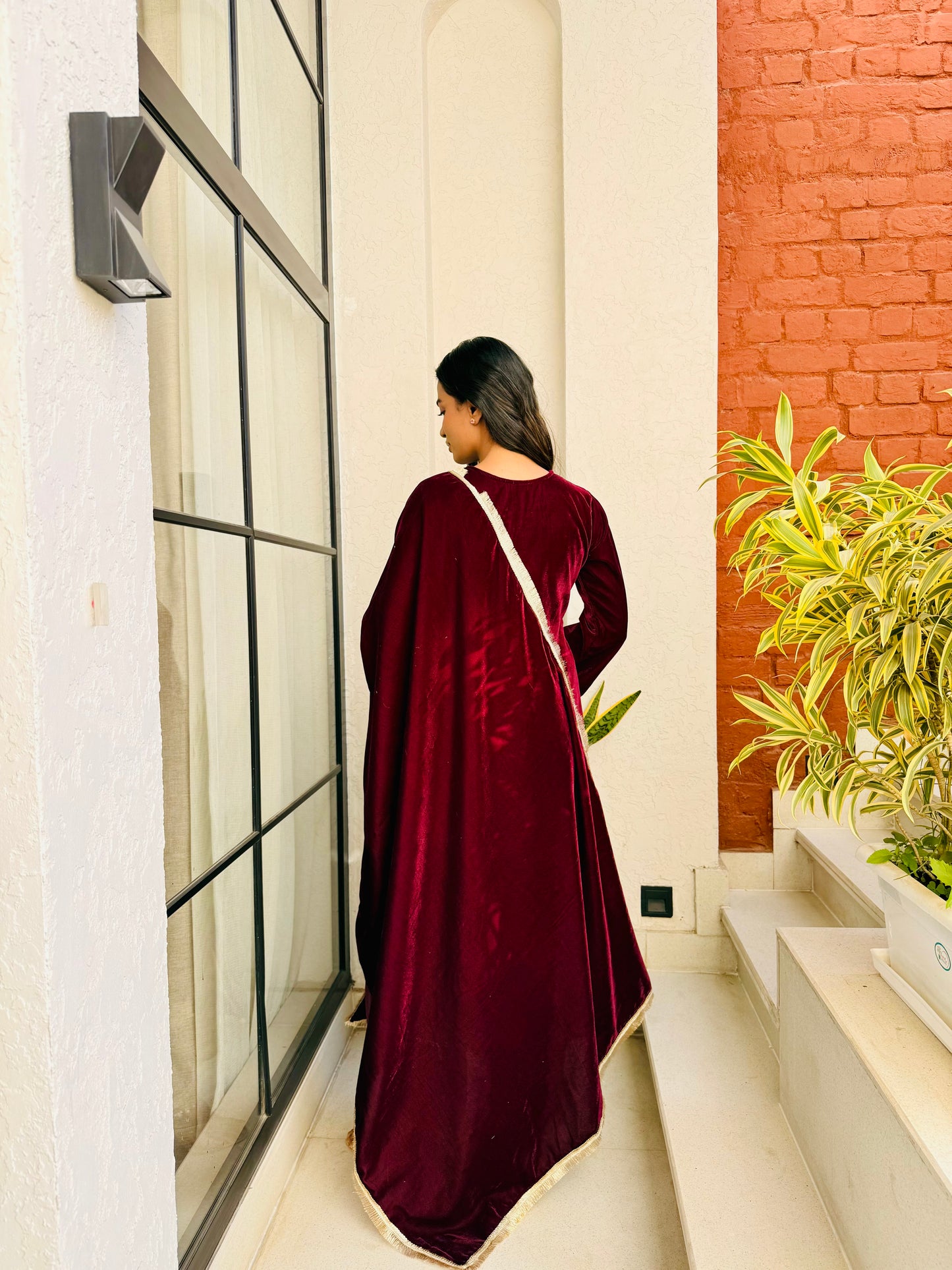 Vintage Wine Velvet Suit Set