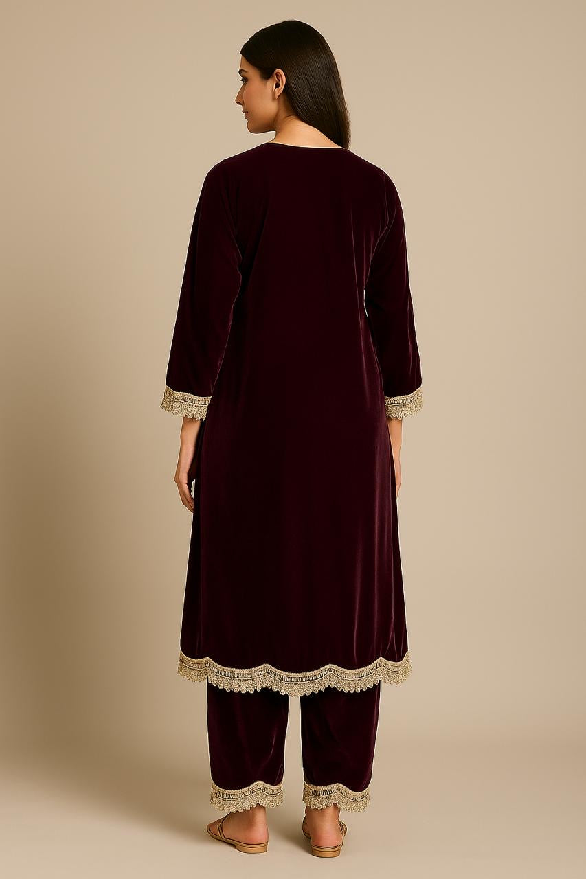 Vintage Wine Velvet Suit Set