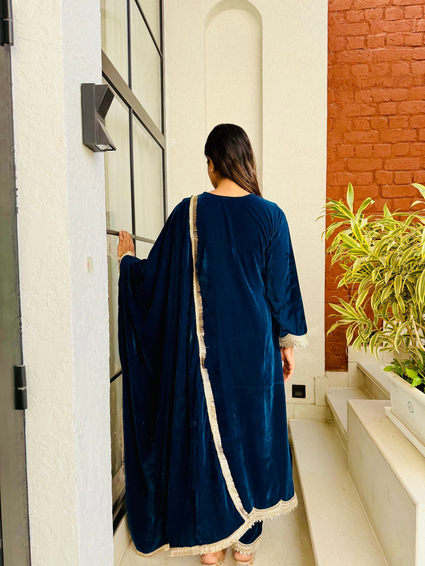 Teal Blue Diva Velvet Suit Set