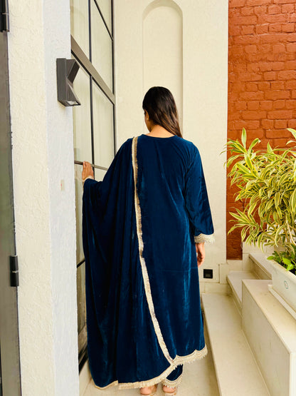 Teal Blue Diva Velvet Suit Set