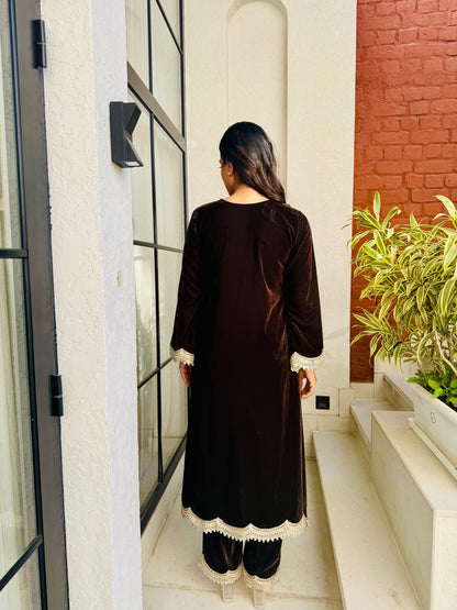 Classic Brown Velvet Suit Set