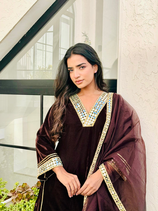 Deep Brown Velvet Suit Set
