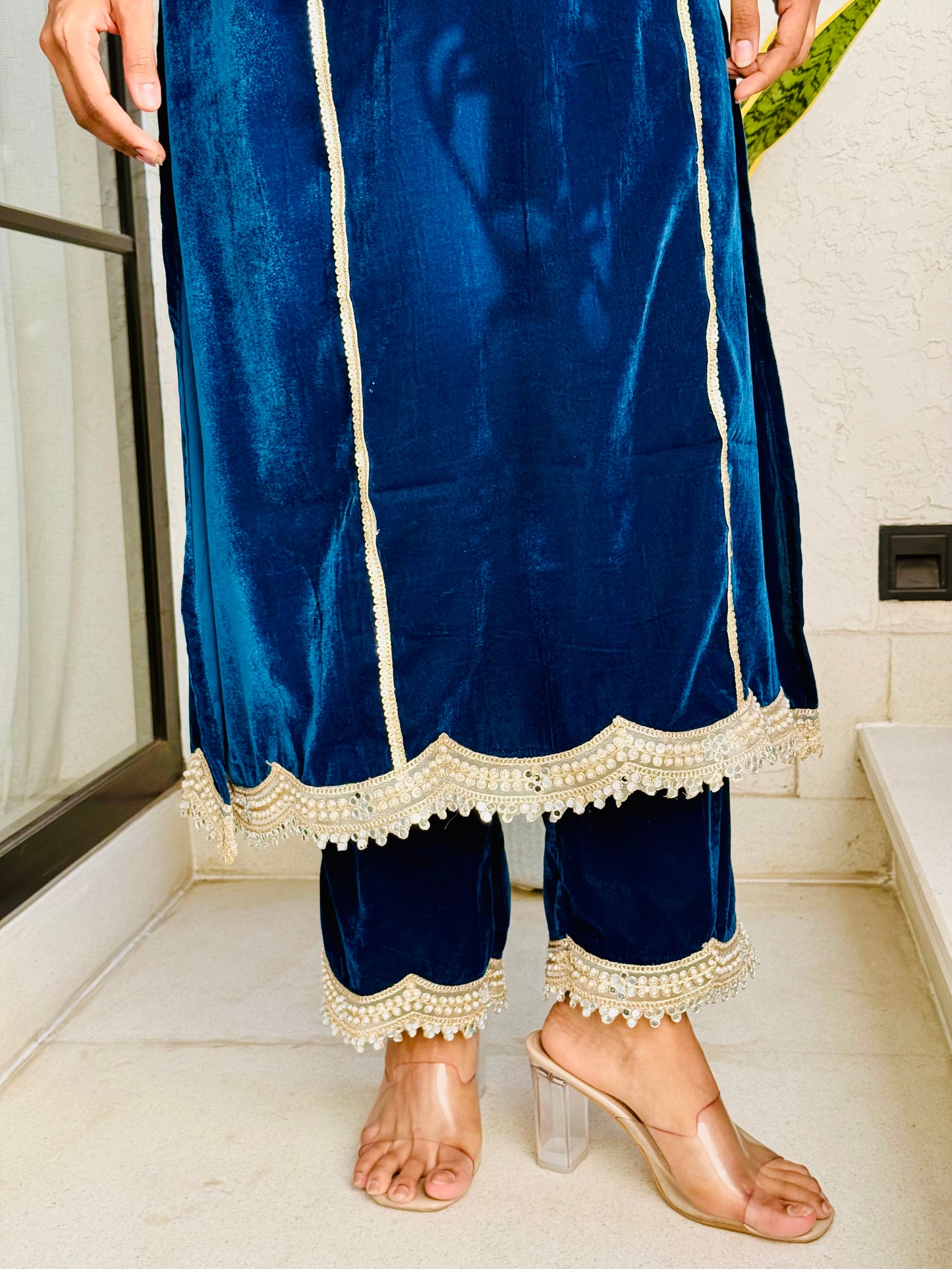 Teal Blue Diva Velvet Suit Set