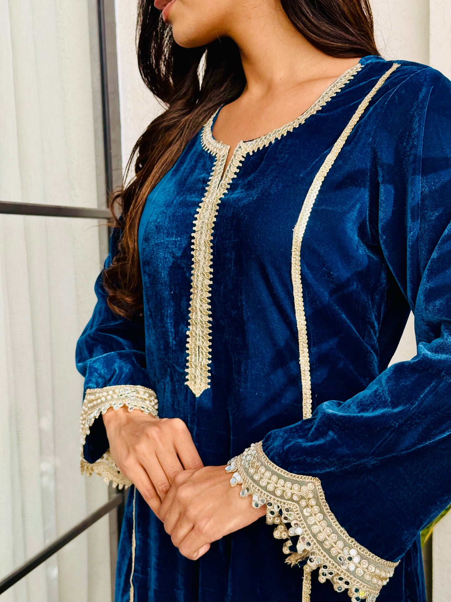 Teal Blue Diva Velvet Suit Set