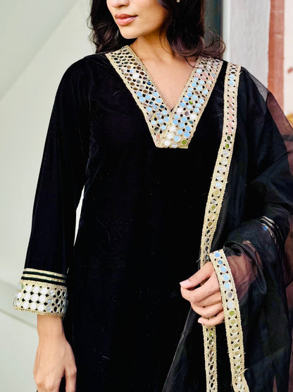 Black Sheen Velvet Suit Set