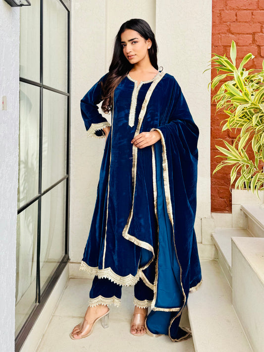 Teal Blue Diva Velvet Suit Set