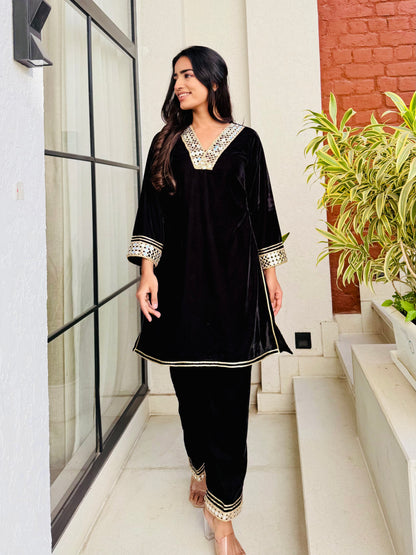Black Sheen Velvet Suit Set