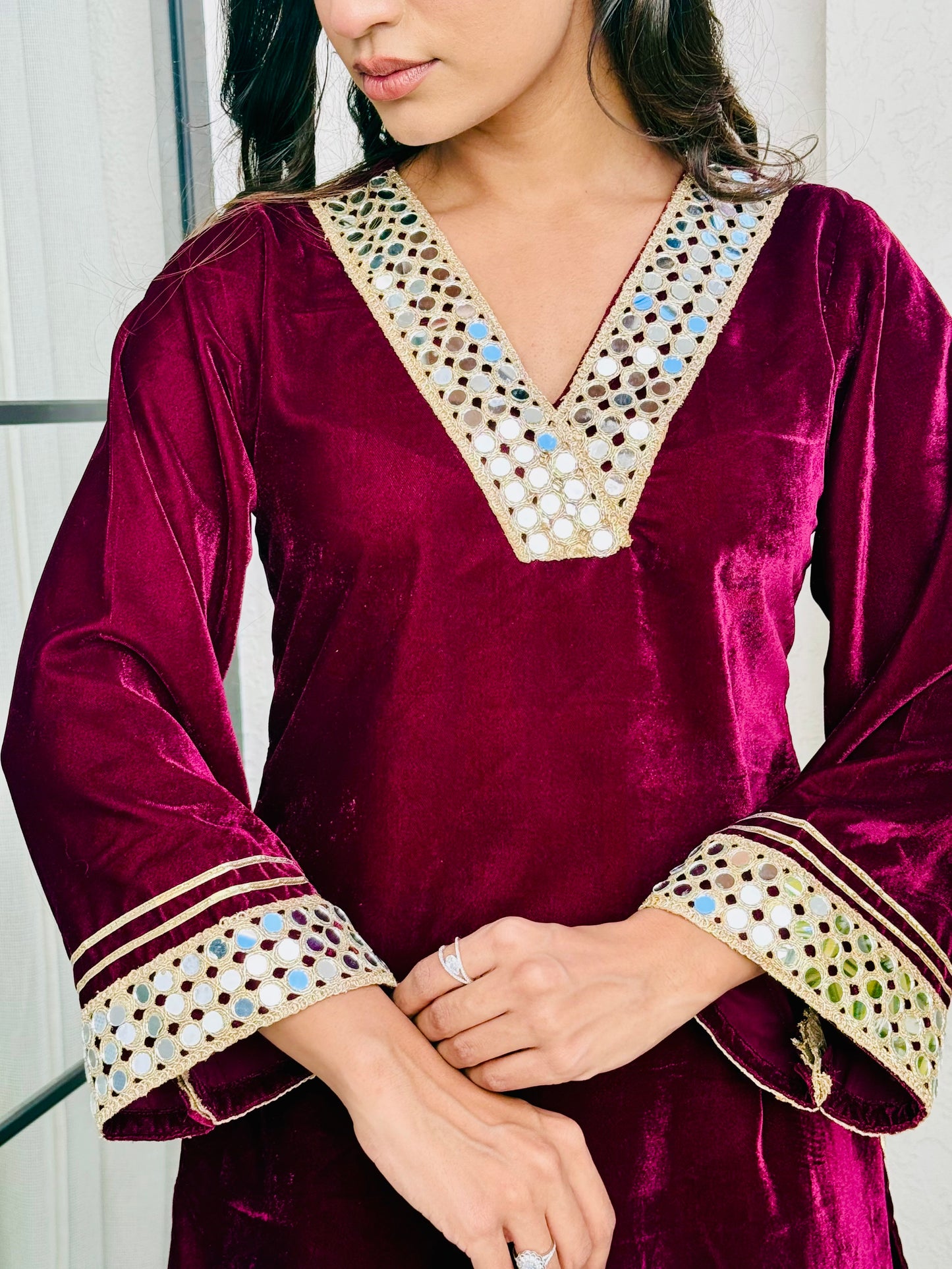 Ruby Wine Velvet Suit Set