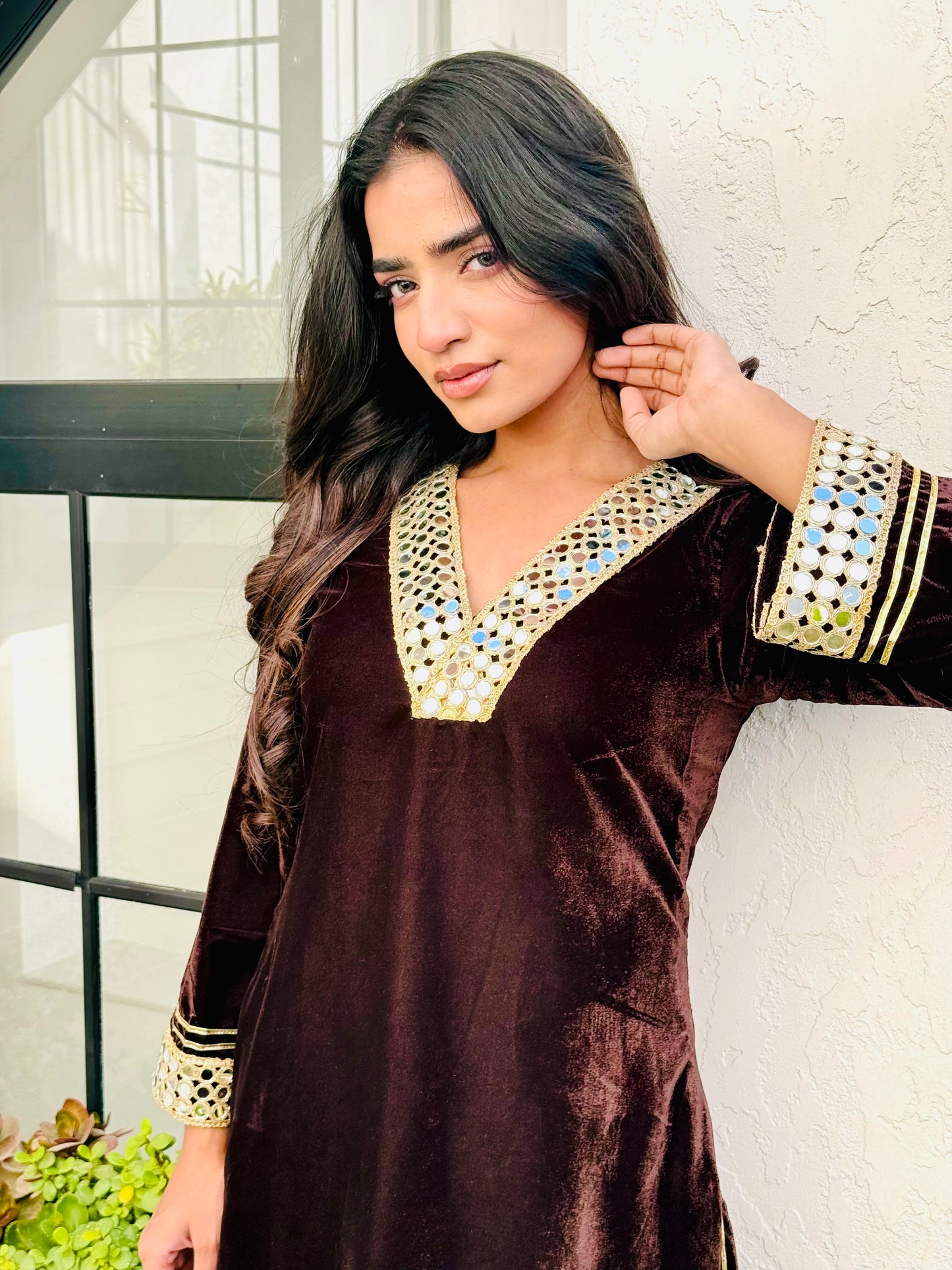 Deep Brown Velvet Suit Set