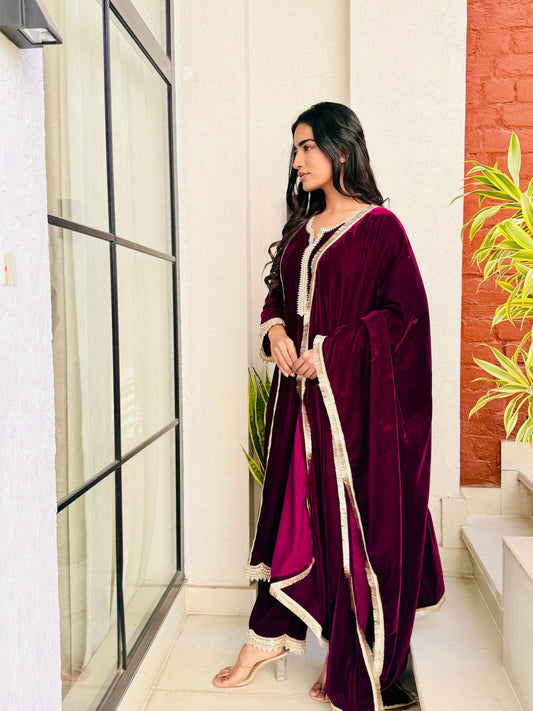 Vintage Wine Velvet Suit Set