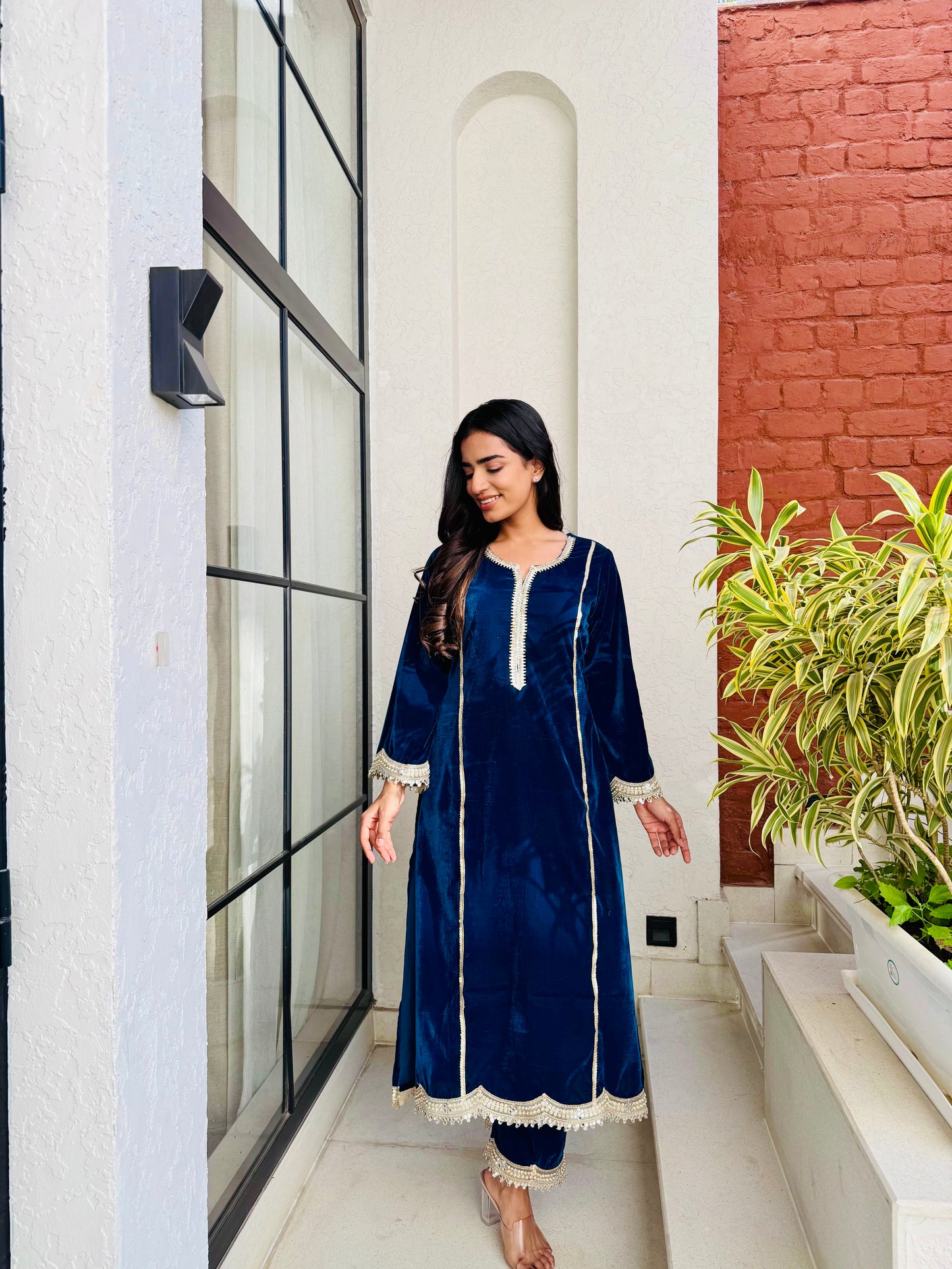 Teal Blue Diva Velvet Suit Set