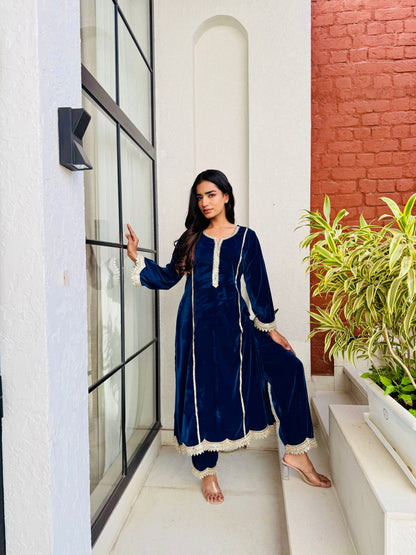 Teal Blue Diva Velvet Suit Set