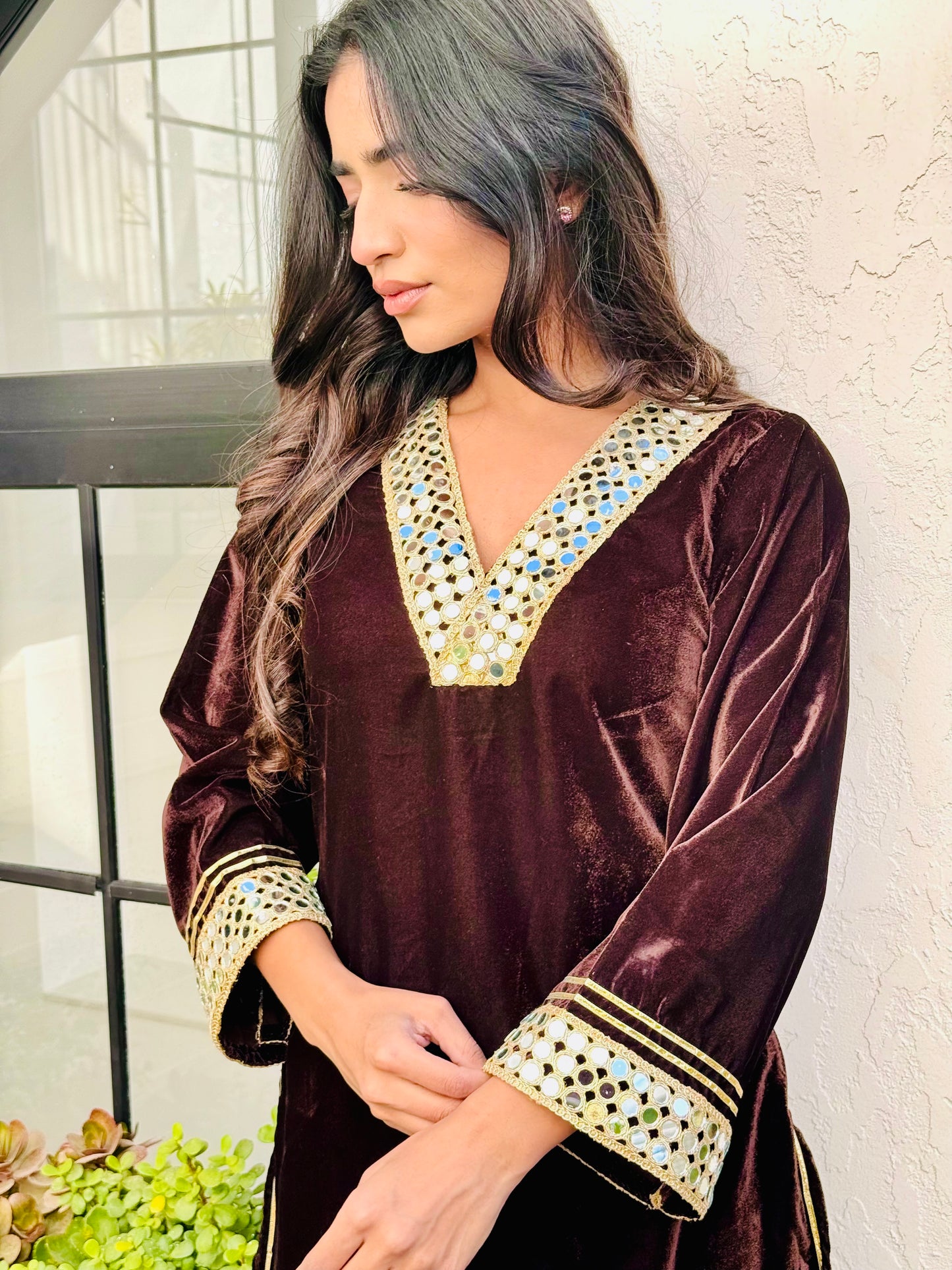 Deep Brown Velvet Suit Set