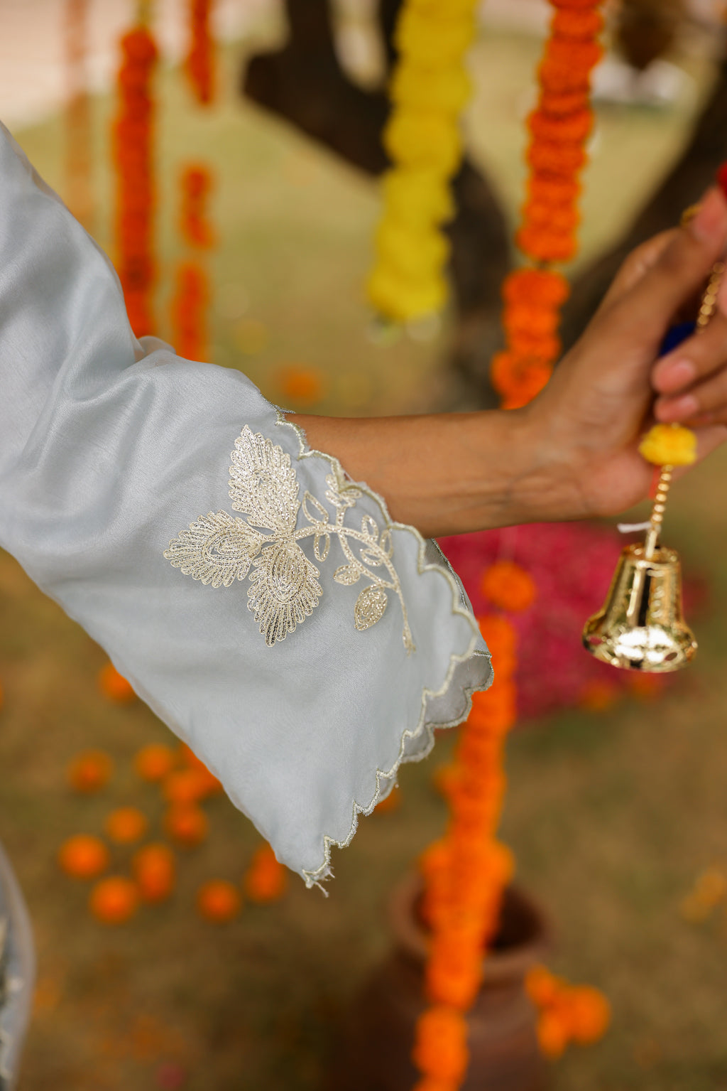 Powder Blue Organza Kurta Set with Gota Work and Dupatta