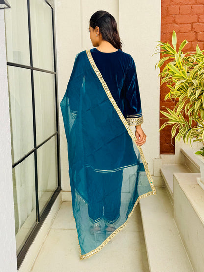 Teal Blue Radiance Velvet Suit Set