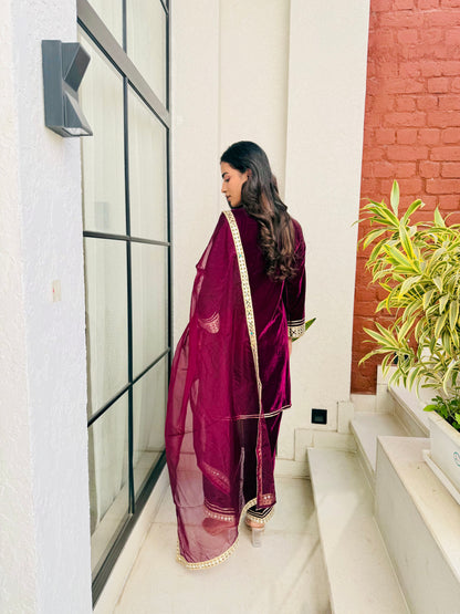 Ruby Wine Velvet Suit Set
