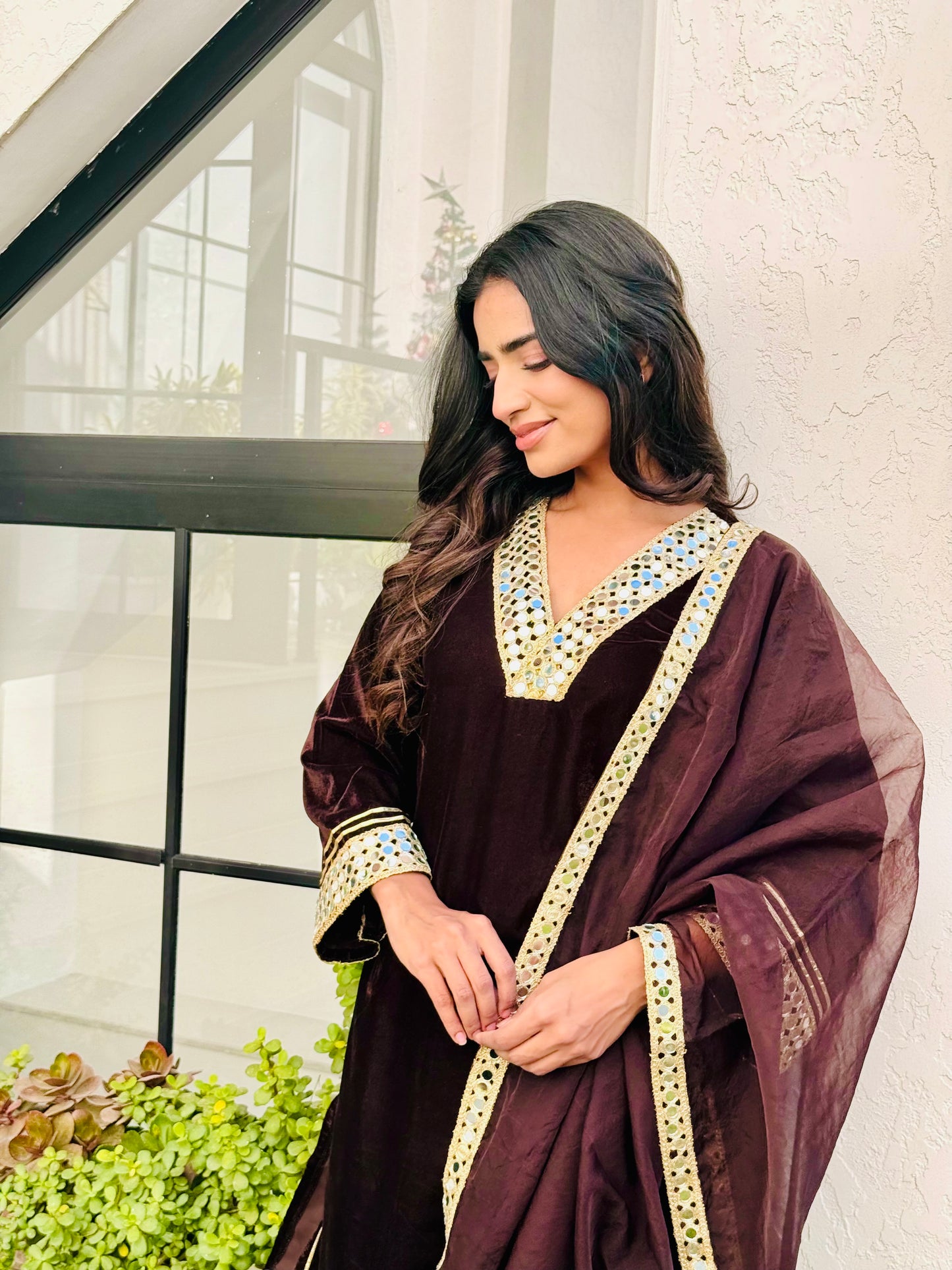 Deep Brown Velvet Suit Set