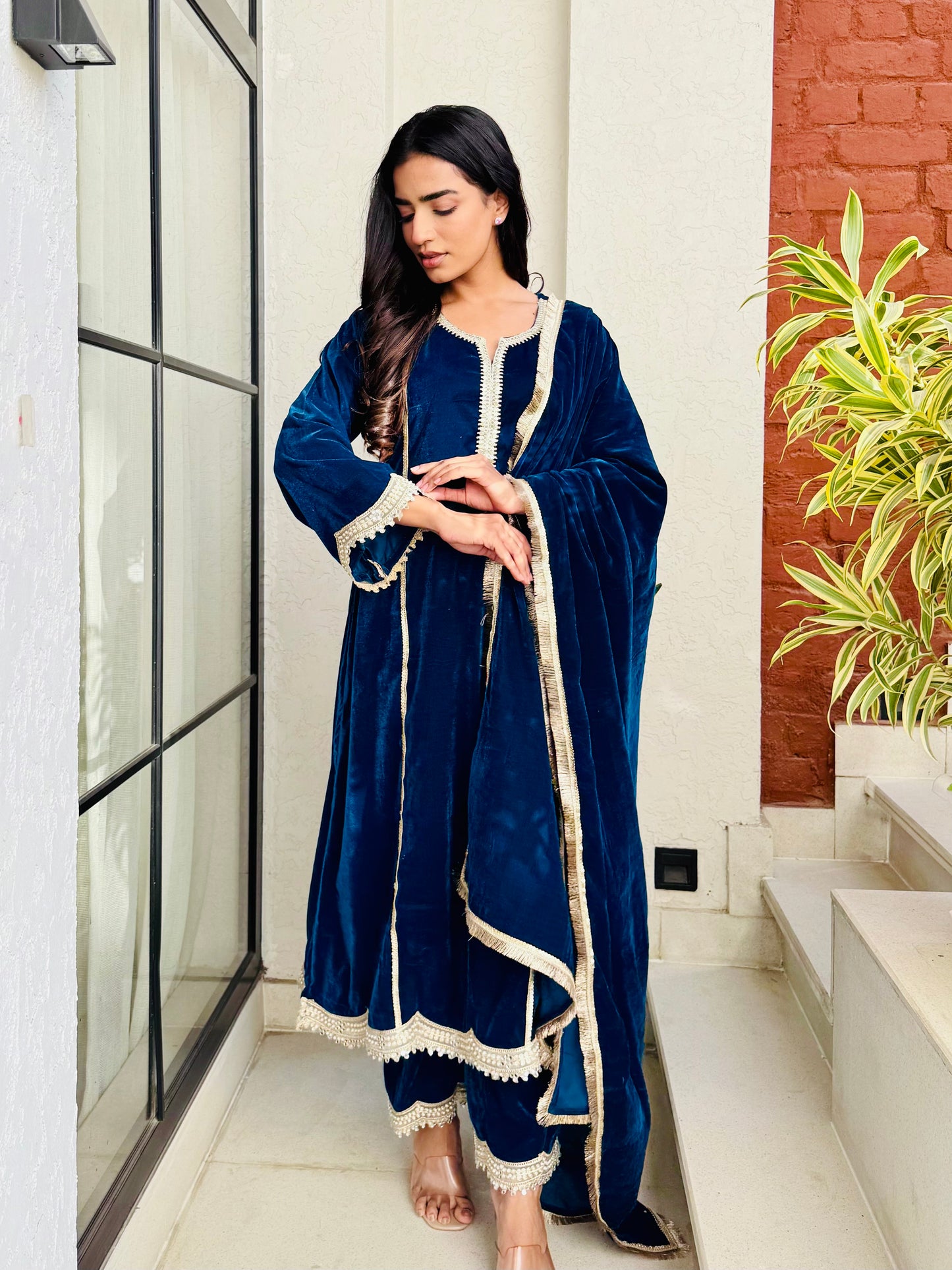 Teal Blue Diva Velvet Suit Set