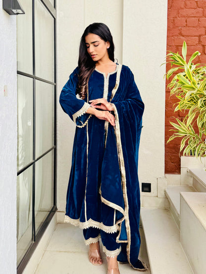 Teal Blue Diva Velvet Suit Set