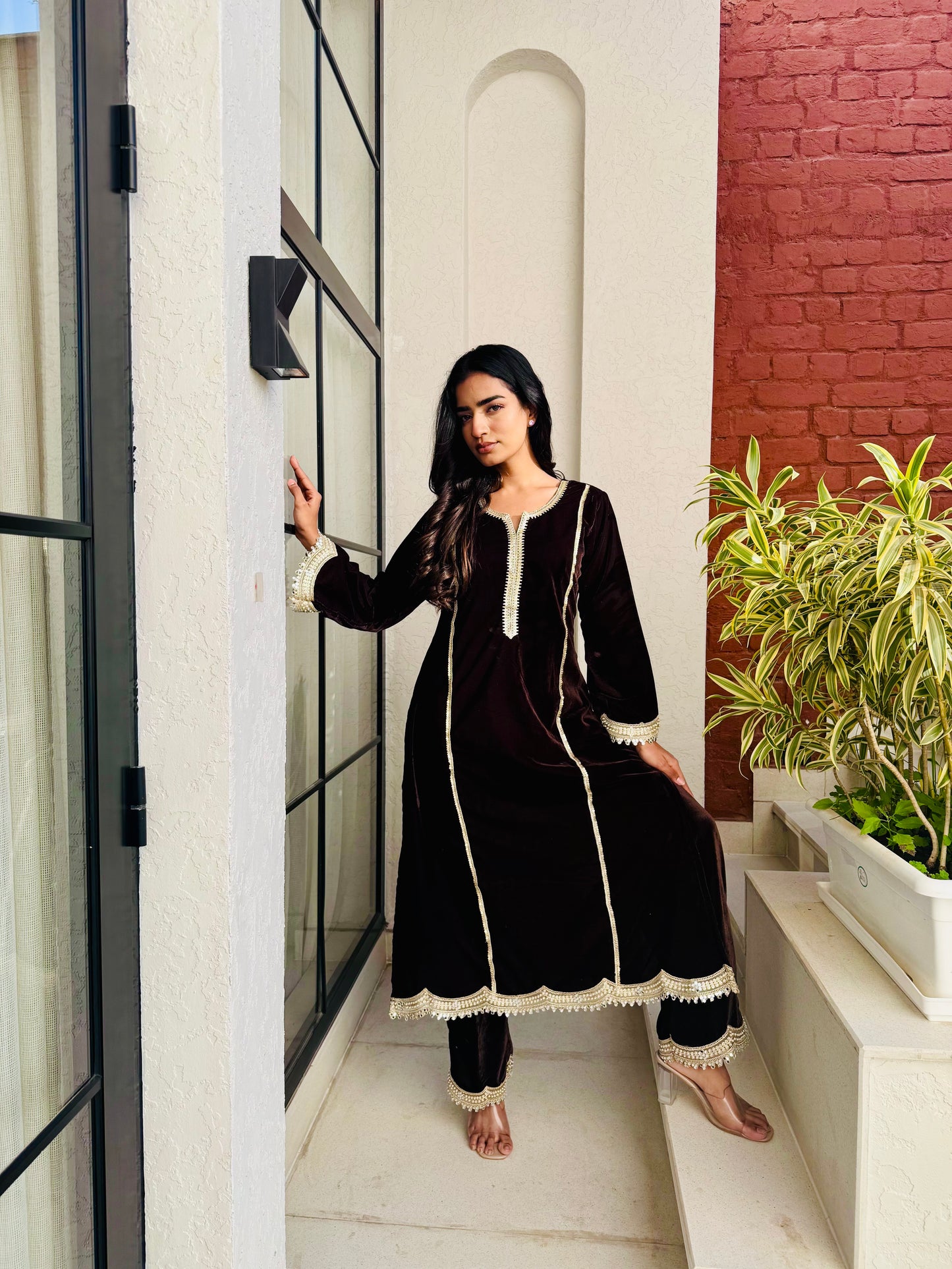 Classic Brown Velvet Suit Set