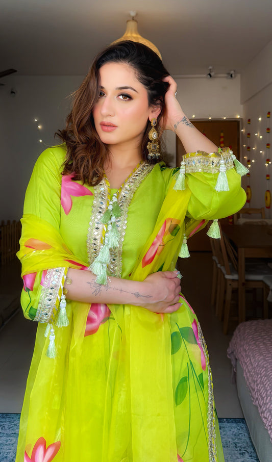 Jashn- Lime Green Organza Suit Set