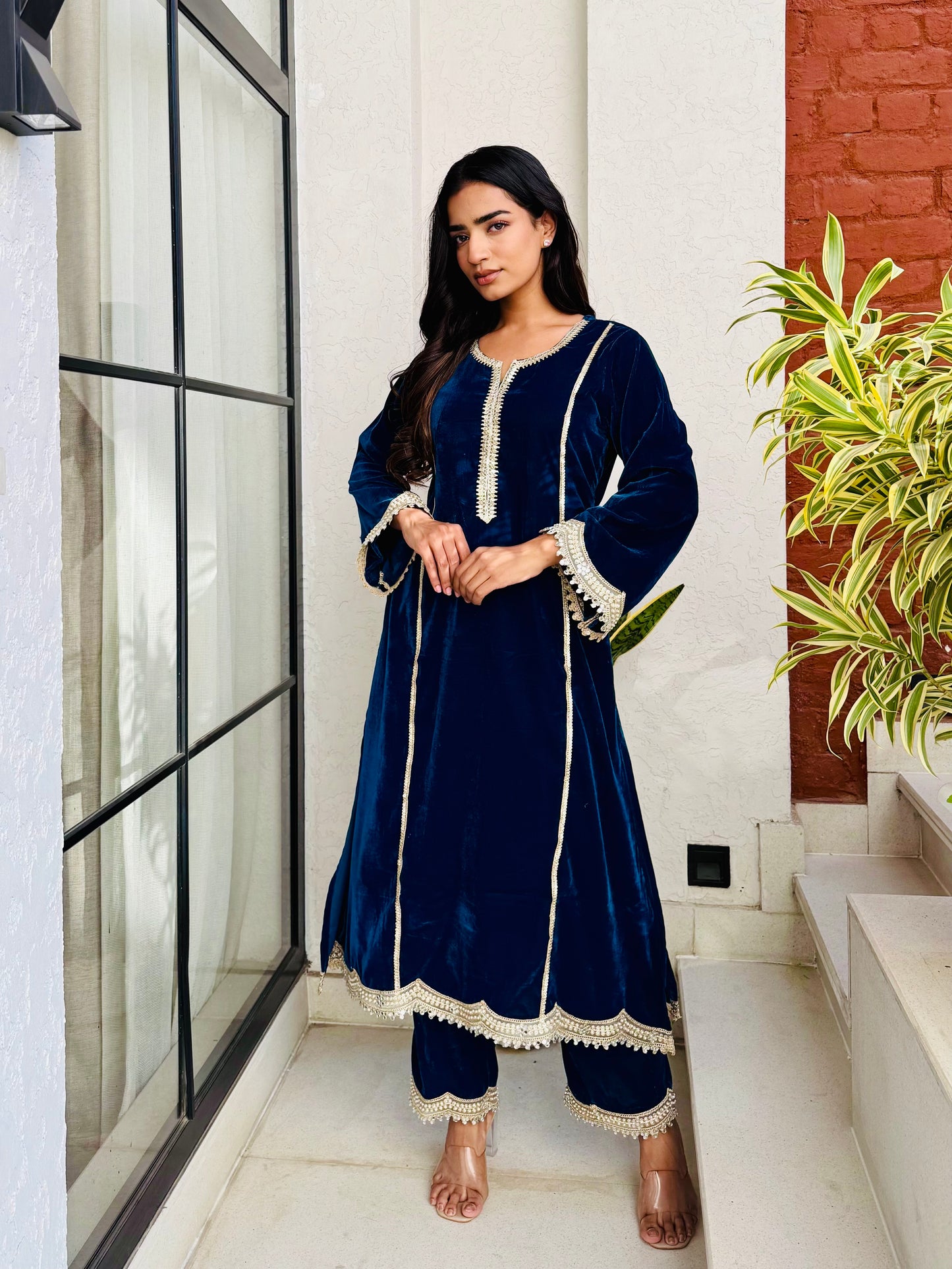 Teal Blue Diva Velvet Suit Set