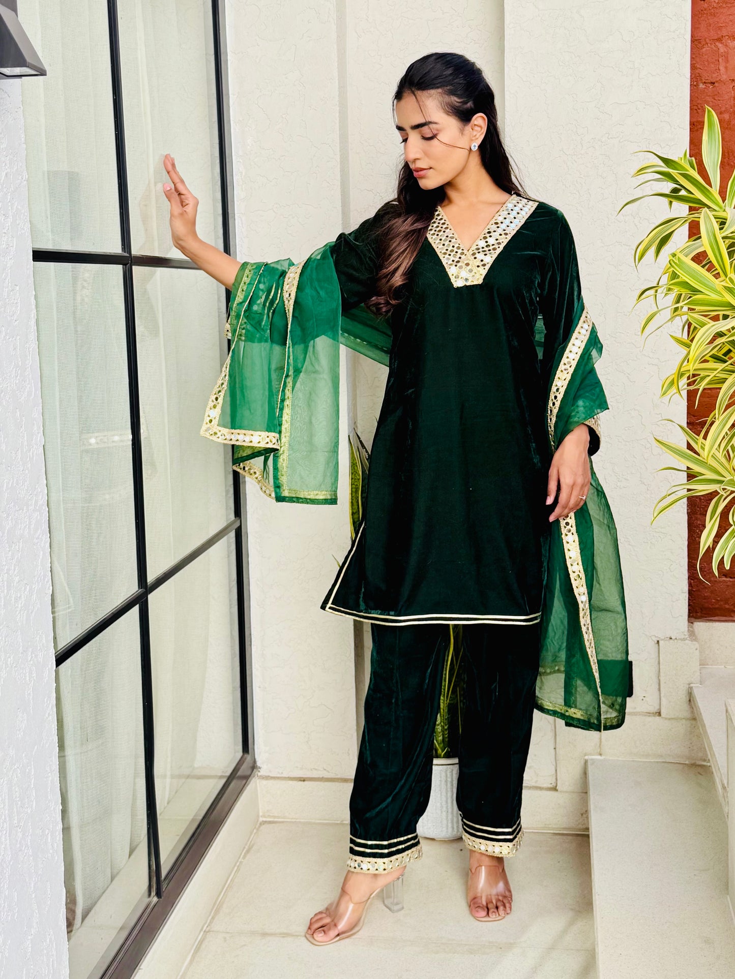 Forest Green Velvet Suit set