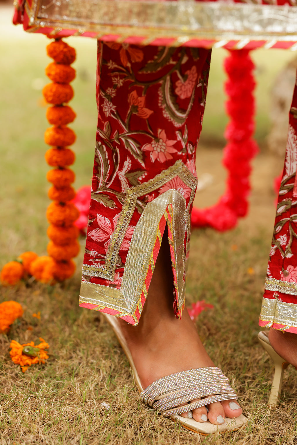 Regal Red Festive Gota Handblock Cotton Suit Set with Dupatta