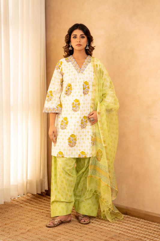 Mint Green Cotton Suit Set with Farshi Salwar