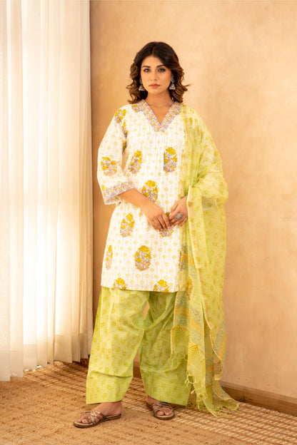Mint Green Cotton Suit Set with Farshi Salwar