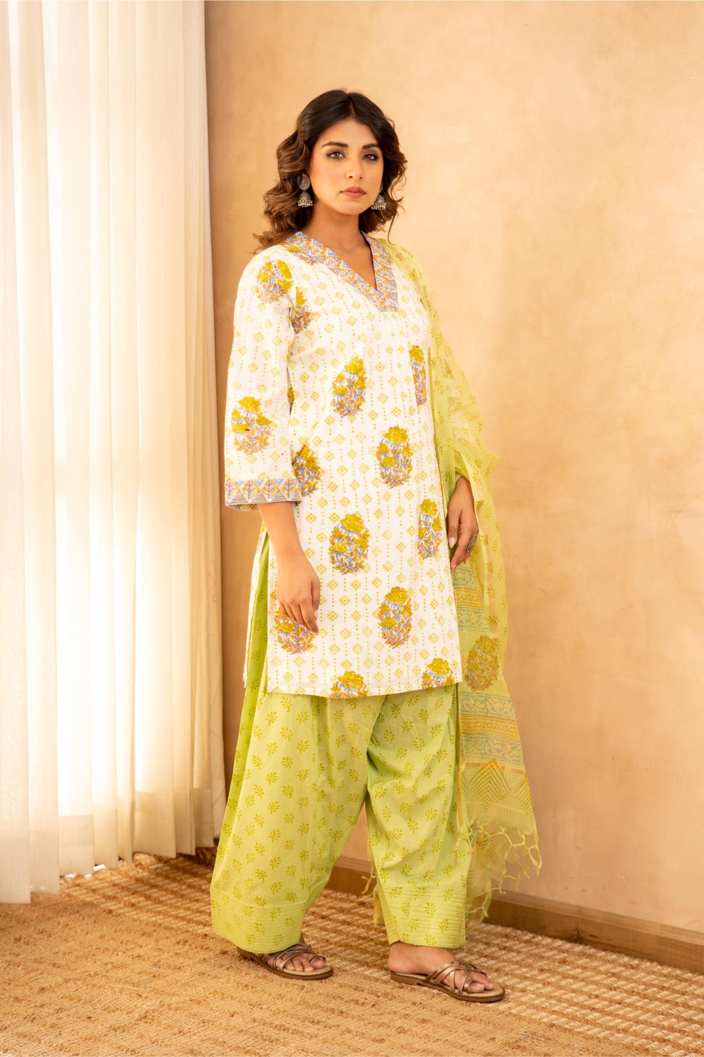 Mint Green Cotton Suit Set with Farshi Salwar