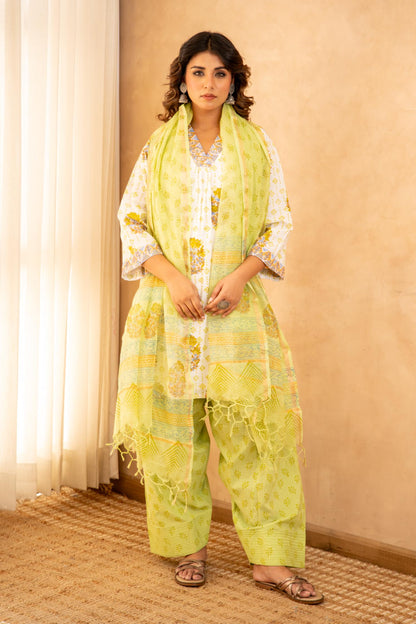 Mint Green Cotton Suit Set with Farshi Salwar