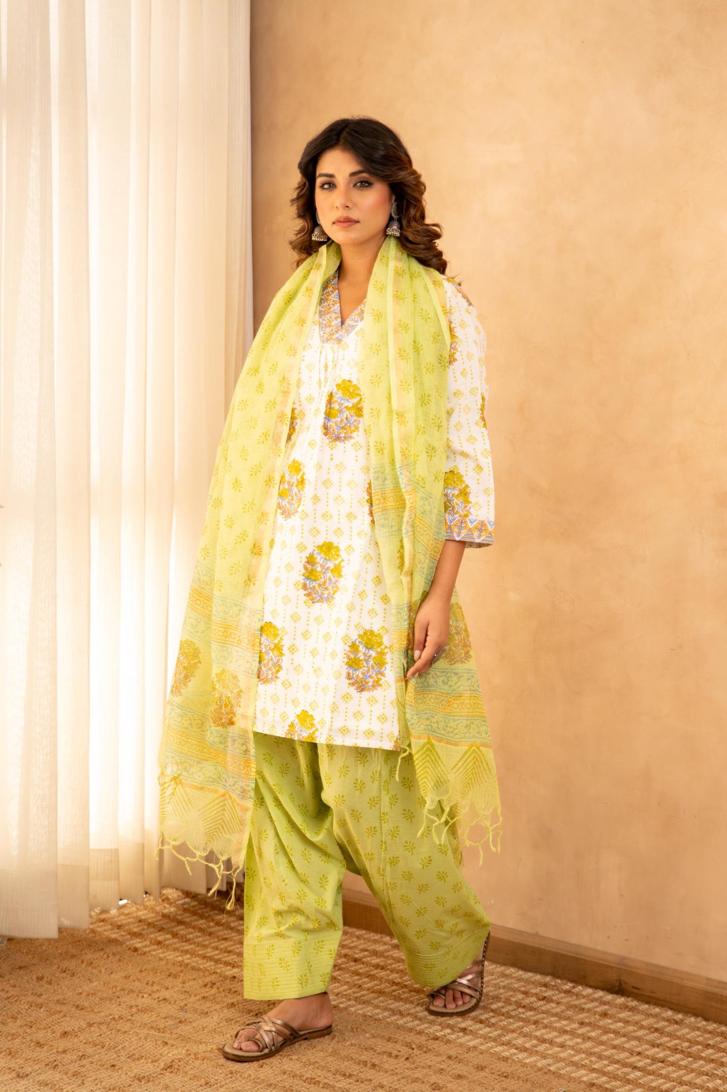 Mint Green Cotton Suit Set with Farshi Salwar