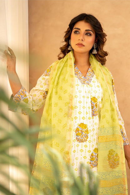 Mint Green Cotton Suit Set with Farshi Salwar