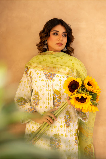 Mint Green Cotton Suit Set with Farshi Salwar