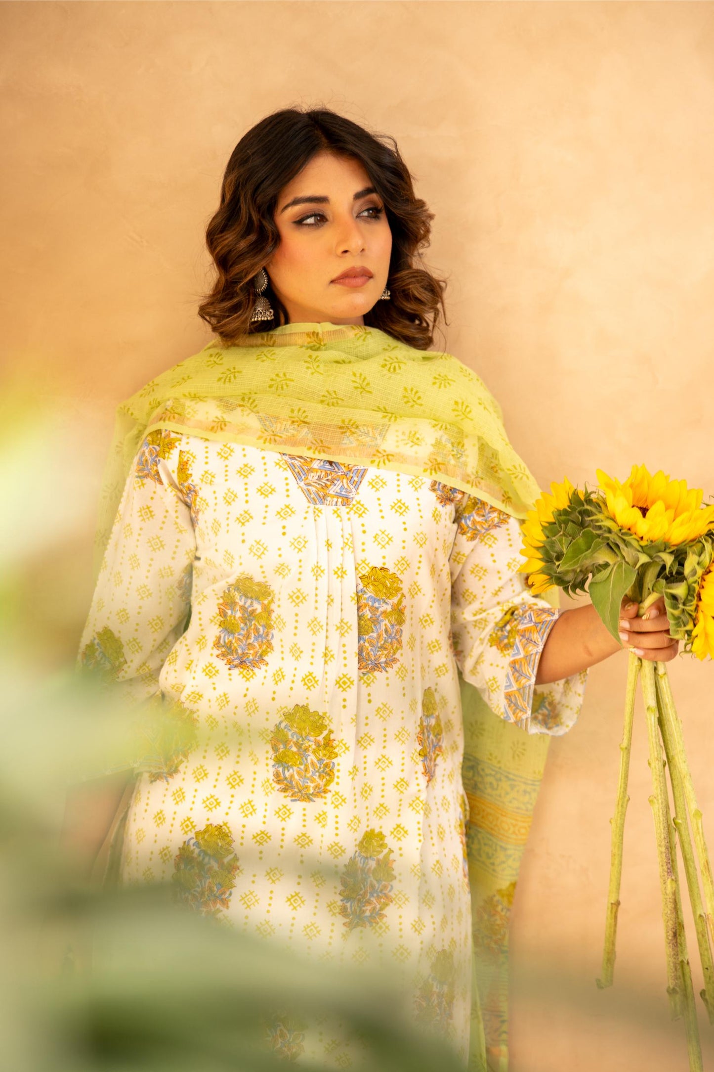 Mint Green Cotton Suit Set with Farshi Salwar