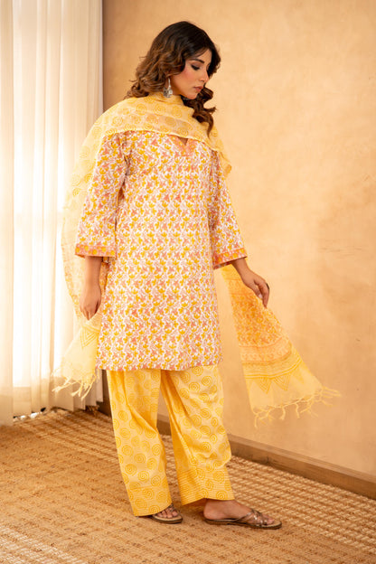 Sunshine Floral Cotton Suit Set with Farshi Salwar