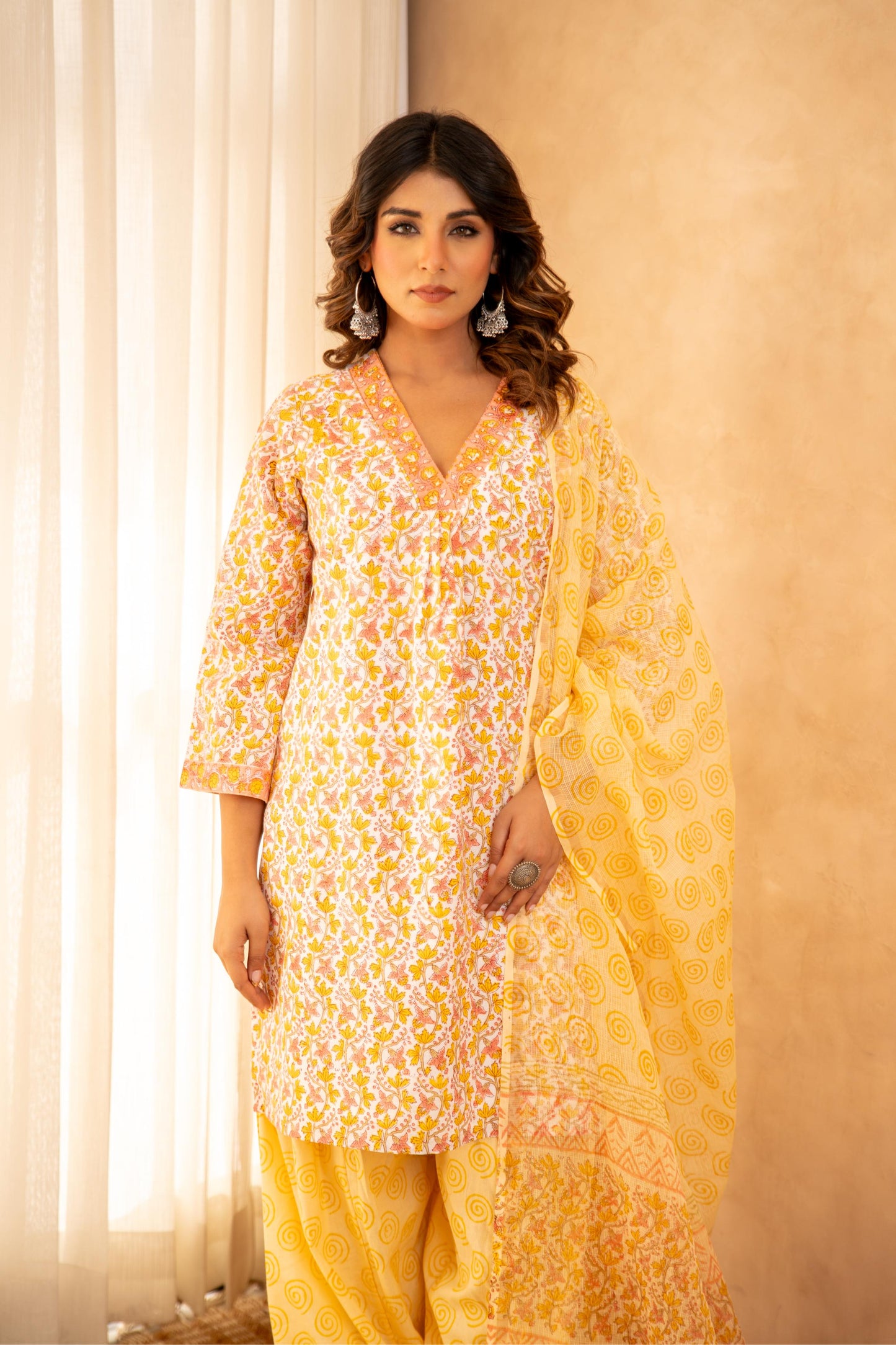 Sunshine Floral Cotton Suit Set with Farshi Salwar