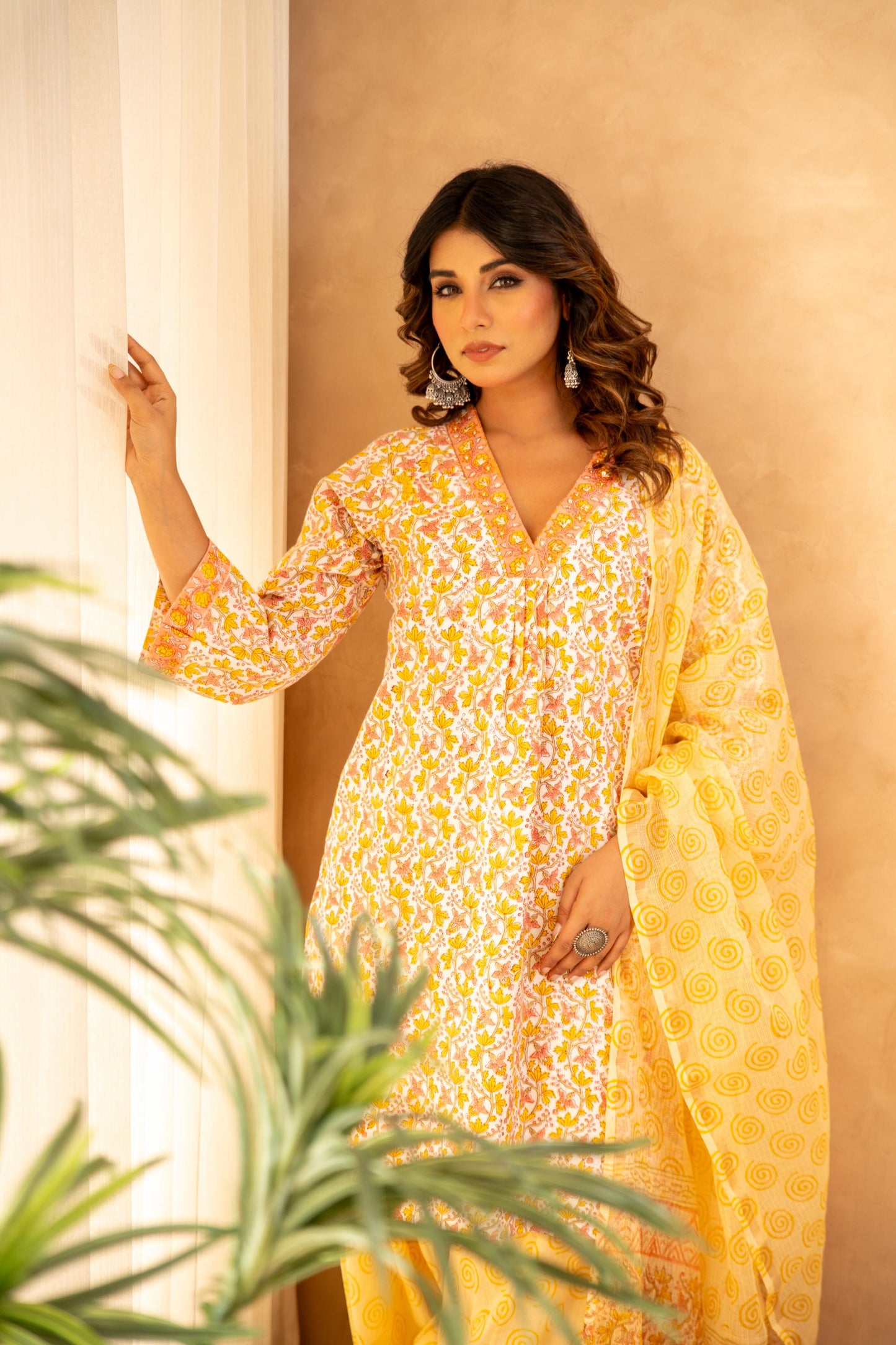 Sunshine Floral Cotton Suit Set with Farshi Salwar