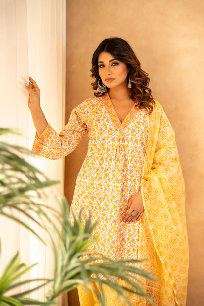 Sunshine Floral Cotton Suit Set with Farshi Salwar