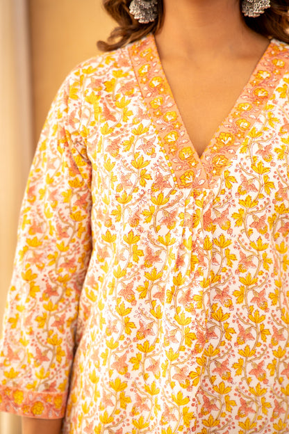 Sunshine Floral Cotton Suit Set with Farshi Salwar