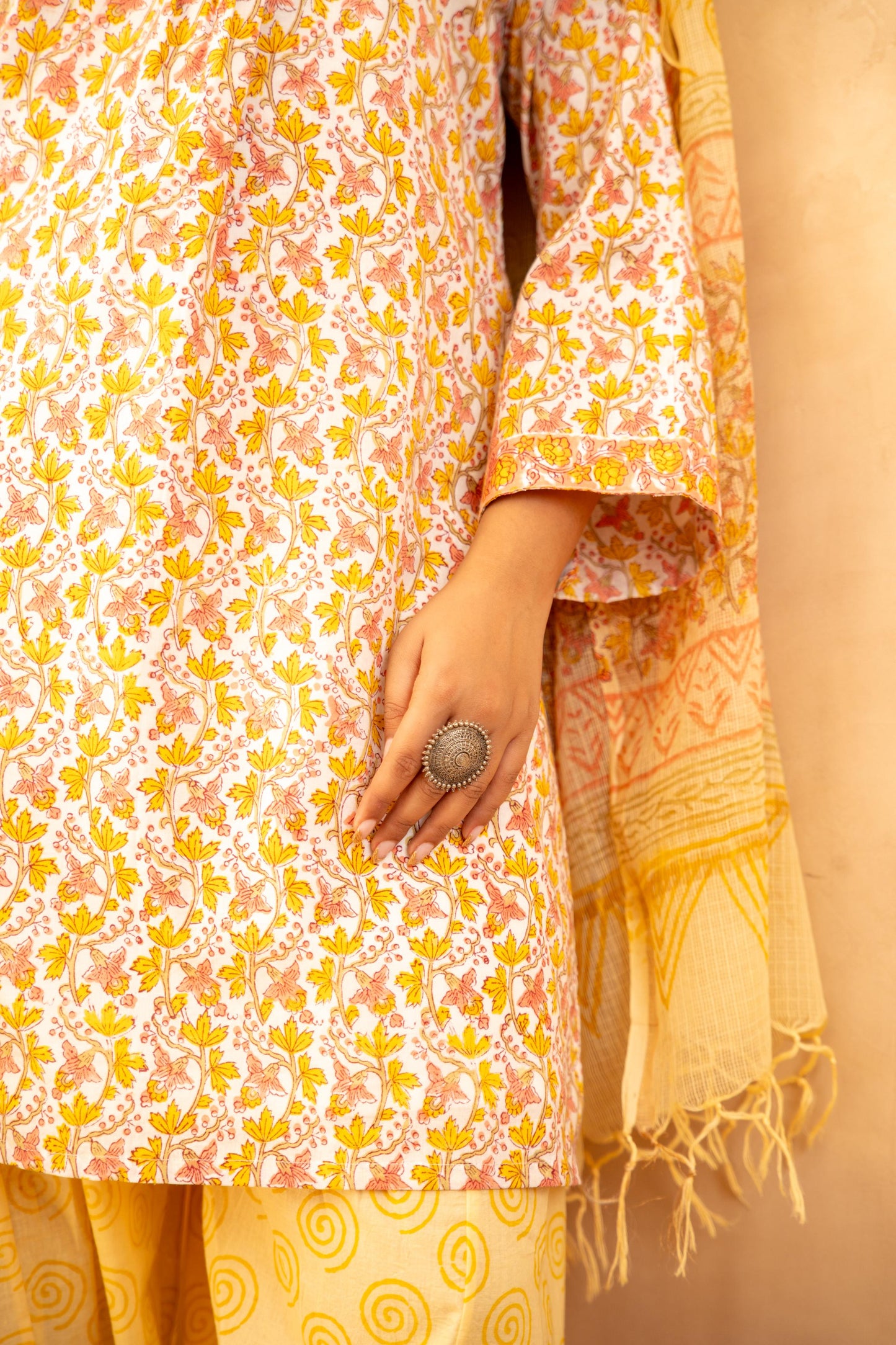 Sunshine Floral Cotton Suit Set with Farshi Salwar