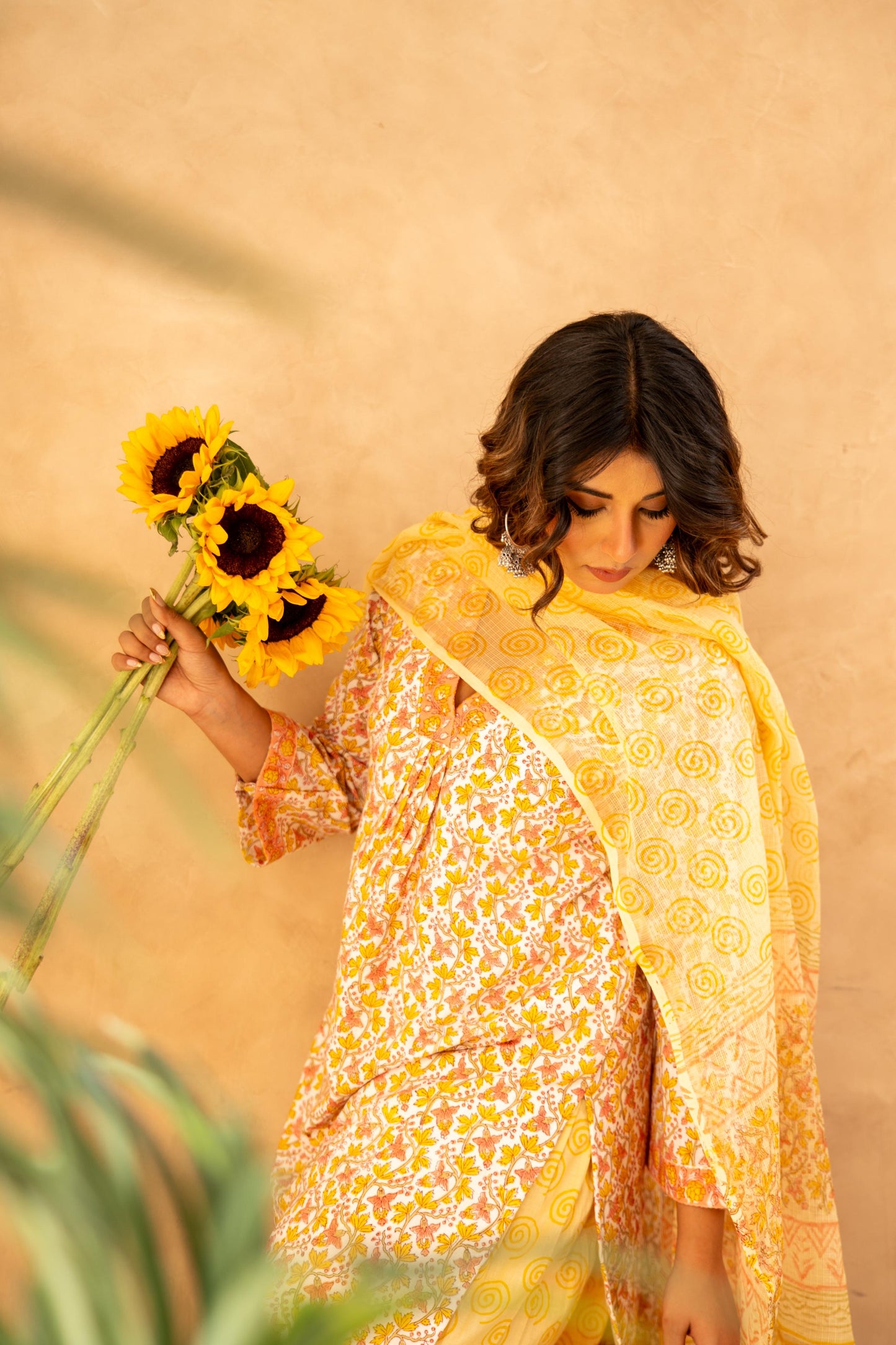Sunshine Floral Cotton Suit Set with Farshi Salwar