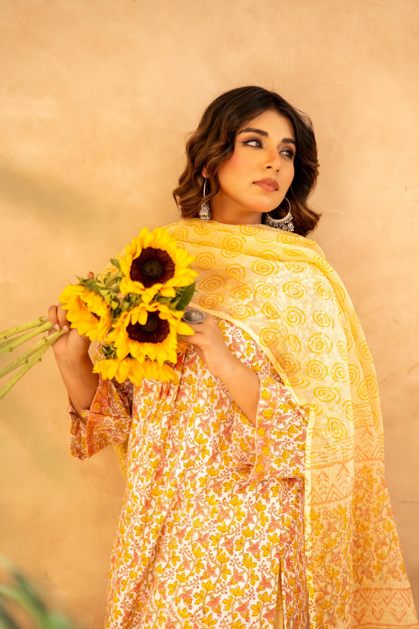 Sunshine Floral Cotton Suit Set with Farshi Salwar