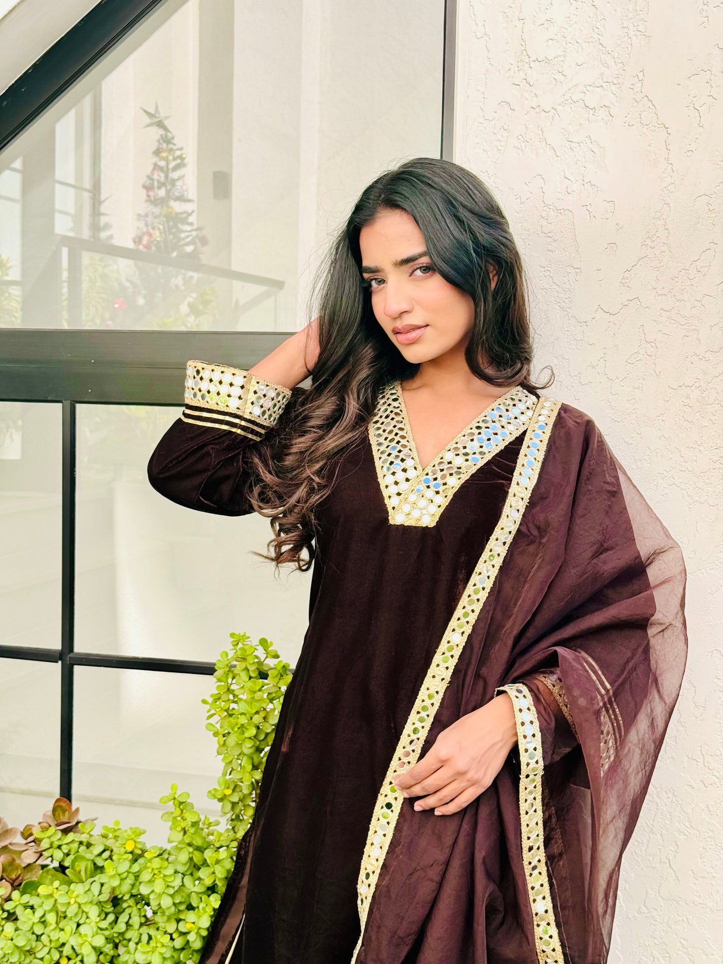 Deep Brown Velvet Suit Set