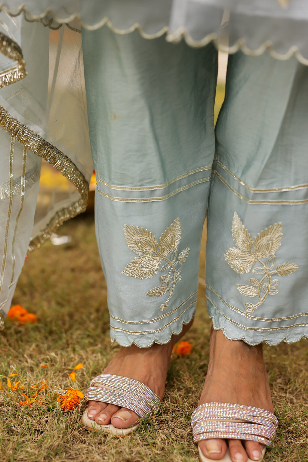 Powder Blue Organza Kurta Set with Gota Work and Dupatta
