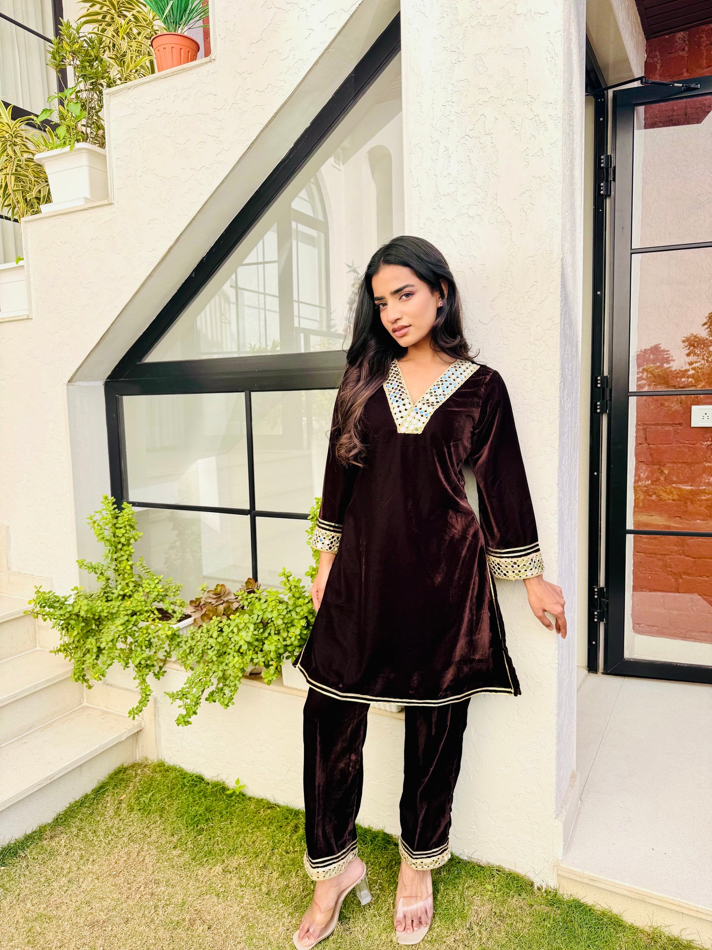 Deep Brown Velvet Suit Set